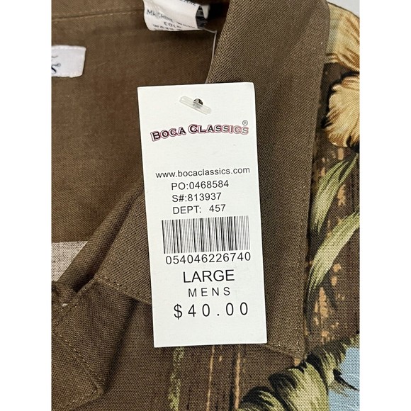 Vintage Boca Classics Shirt Men's L Green Short Sleeve Button Up Blue Hibiscus - Picture 3 of 8